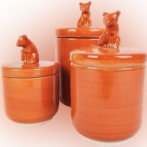 Set of 3 Orange Stoneware Woodland Fox Canisters